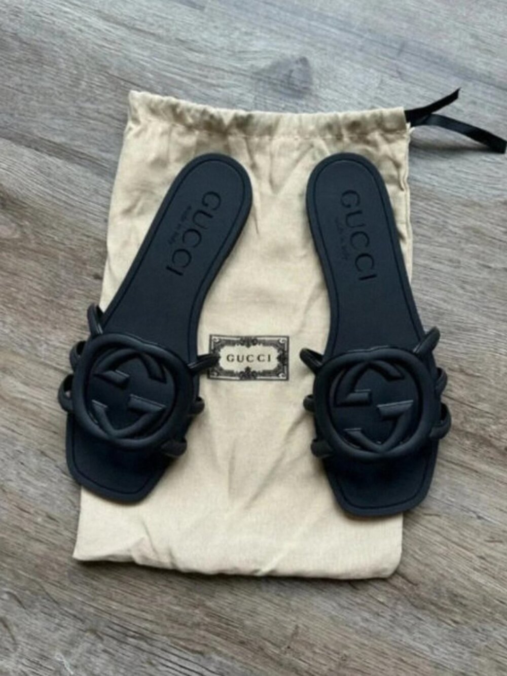 Gucci Black Rubber Slides – with Original Box - Picture 1 of 5